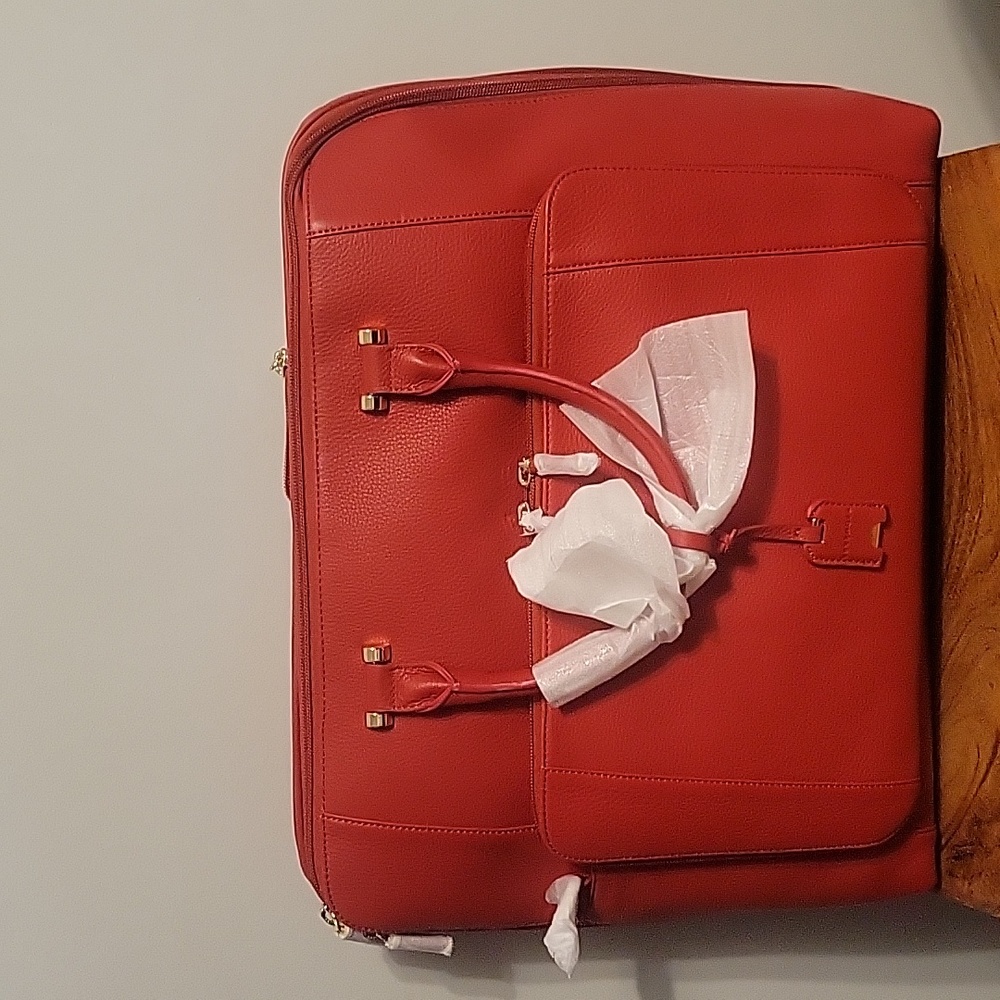Levenger Red Leather Laptop/Carryall Bag New